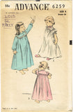 1950s Vintage Advance Sewing Pattern 6259 Little Girls Nightgown Size 8 26B