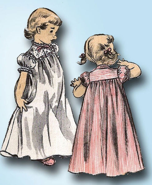 1950s Vintage Advance Sewing Pattern 6259 Little Girls Nightgown Size 8 26B