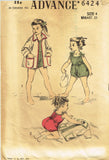 1950s Vintage Advance Sewing Pattern 6424 Toddler Girls Bathing Suit & Coat Sz 4
