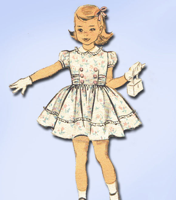1950s Vintage Advance Sewing Pattern 6455 Toddler Girls Party Dress Size 4 23B
