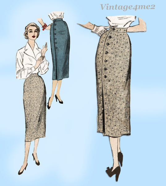 1950s Vintage Advance Sewing Pattern 6466 Misses Wrap & Button Skirt 26W
