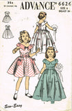 1950s Vintage Advance Sewing Pattern 6626 Easy Toddler Girls Party Dress Size 6