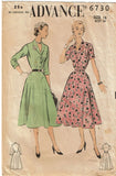 1950s Vintage Advance Sewing Pattern 6730 Misses Shirtwaist Dress Size 16 34 B