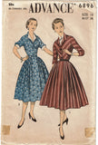 1950s Vintage Advance Sewing Pattern 6896 Misses Bias Cut Day Dress Size 10 28B