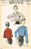 1950s Vintage Advance Sewing Pattern 6907 Uncut Misses Button Waist Blouse Sz 16