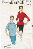 1950s Vintage Advance Sewing Pattern 6934 Sew Easy Misses Blouse Size 12 30 Bust