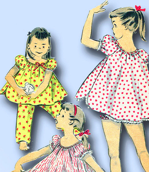 1950s Vintage Advance Sewing Pattern 6947 Toddler Girls Shortie Pajamas Size 6 8