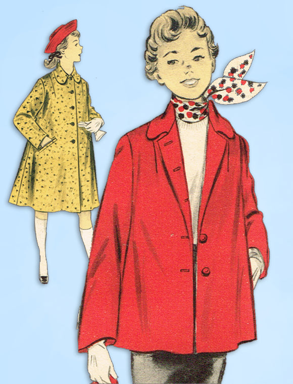 1950s Vintage Advance Sewing Pattern 7035 Uncut Teen Girls Flared Coat Size 33 B