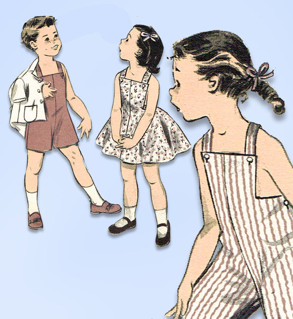 1950s Vintage Advance Sewing Pattern 7051 Uncut Toddler Twins Suit Size 3 22B