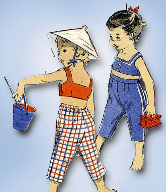 1950s Vintage Advance Sewing Pattern 7134 Cute Toddler Girls Play Clothes Size 3