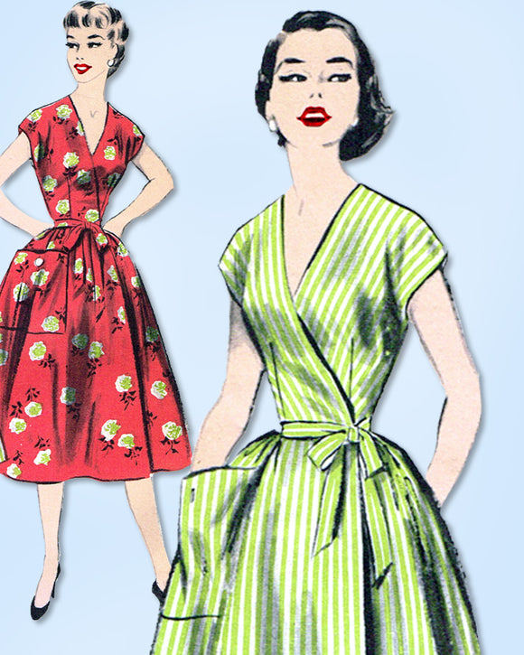 1950s Vintage Advance Sewing Pattern 7753 Uncut Misses Wrap Around Dress Sz 34 B