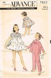 1950s Vintage Advance Sewing Pattern 7803 Toddler Girls Shortie Pajamas Size 6
