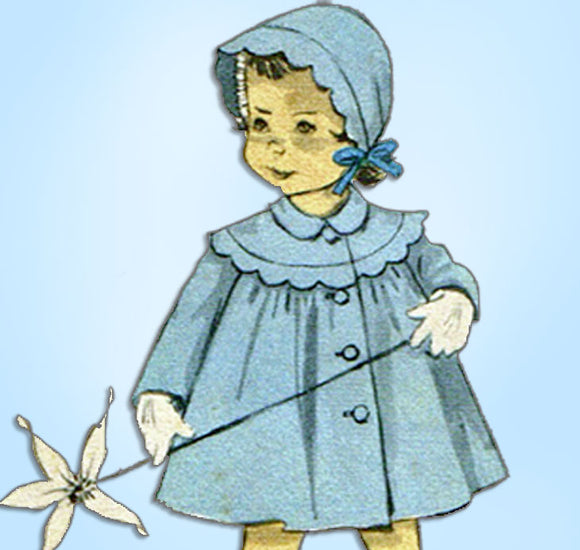 1950s Vintage Advance Sewing Pattern 7810 Baby Girls Scalloped Coat & Hat Size 1