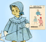 1950s Vintage Advance Sewing Pattern 7810 Baby Girls Scalloped Coat & Hat Size 1