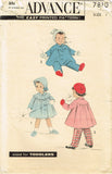 1950s Vintage Advance Sewing Pattern 7810 Baby Girls Scalloped Coat & Hat Size 1
