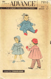 1950s Vintage Advance Sewing Pattern 7810 Baby Girls Scalloped Coat & Hat Size 2