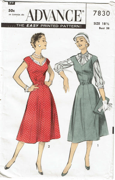 Advance 7830: 1950s Stunning Misses Street Dress Sz 38 B Vintage Sewing Pattern