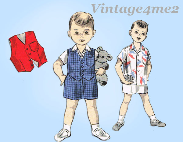 1960s Vintage Advance Sewing Pattern 7868 Baby Boys Shirt and Shorts Size 2 21B