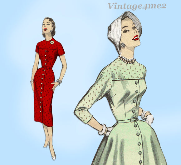 Advance 7888: 1950s Misses Button Front Dress Sz 34 Bust Vintage Sewing Pattern