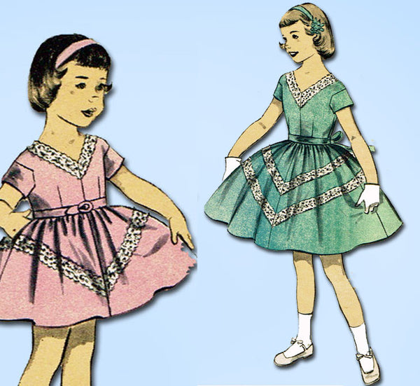 1950s Vintage Advance Sewing Pattern 7939 Uncut Little Girls Dress Size 12 30 B