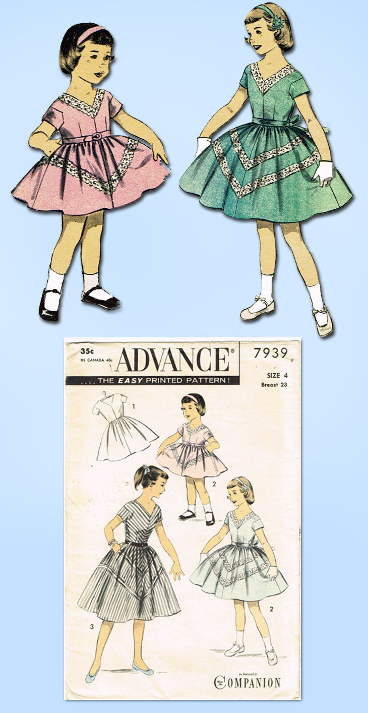 1950s Vintage Advance Sewing Pattern 7939 Toddler Girls Party Dress Si –  Vintage4me2