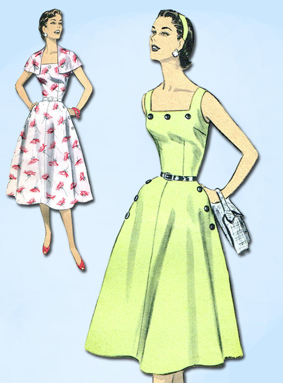 1950s Vintage Advance Sewing Pattern 7953 Misses Sun Dress & Capelet Size 12 30B