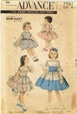 1950s Vintage Advance Sewing Pattern 7961 Little Girls Sew Easy Dress Size 8