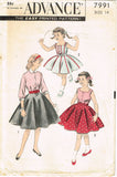 1950s Vintage Advance Sewing Pattern 7991 Girls Circle Skirt and Blouse Size 14
