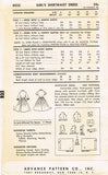 1950s Vintage Advance Sewing Pattern 8023 Little Girls Shirtwaist Dress Size 10