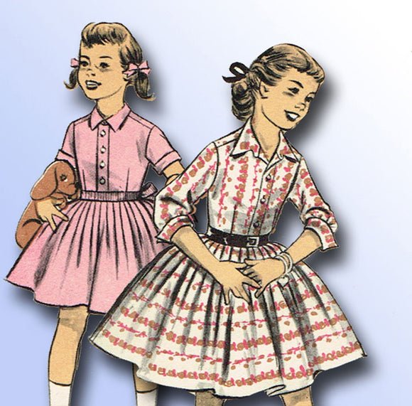 1950s Vintage Advance Sewing Pattern 8023 Uncut Girl's Shirtwaist Dress Size 14