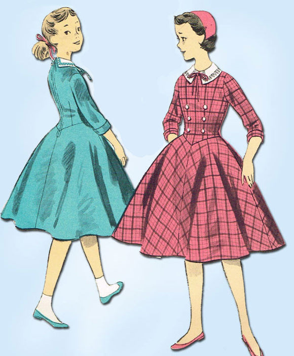 1950s Vintage Advance Sewing Pattern 8035 Uncut Girls Long Waisted Dress Sz 10