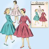 1950s Vintage Advance Sewing Pattern 8035 Uncut Girls Long Waisted Dress Sz 10