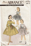 1950s Vintage Advance Sewing Pattern 8075 Cute Uncut Girls Tucked Dress Size 12