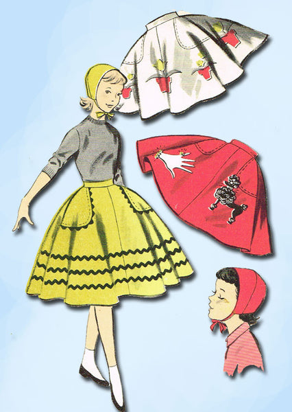 1950s Vintage Toddler Girls Skirt & Hat 1956 Advance Sewing Pattern 8076 Size 6