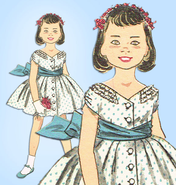1950s Vintage Advance Sewing Pattern 8156 Uncut Little Girls Party Dress Size 8 - Vintage4me2