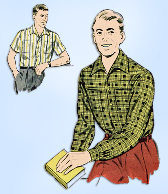 1950s Original Vintage Advance Sewing Pattern 8167 Classic Men's Shirt Sz Small -  Vintage4me2