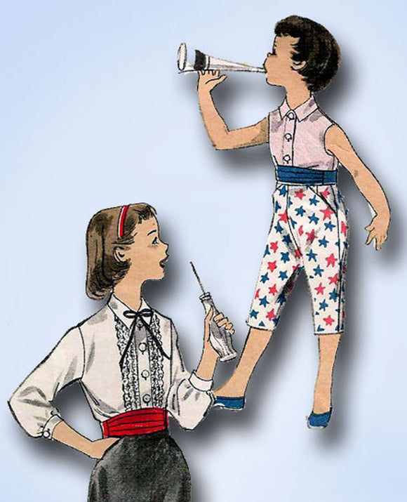 1950s Vintage Advance Sewing Pattern 8189 Toddler Girls Blouse & Pants Size 6