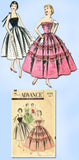 1950s Vintage Advance Sewing Pattern 8198 Junior Misses Prom Dress Size 9 30.5B
