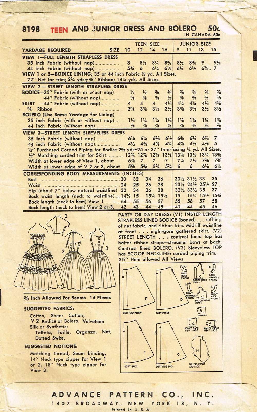 1950s Vintage Advance Sewing Pattern 8198 Junior Misses Prom Dress Siz Vintage4me2 1950s Vintage Advance Sewing Pattern 8198 Junior Misses Prom Dress Siz Vintage4me2