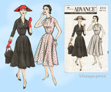 Advance 8210: 1950s Stunning Misses Dress Size 39 Bust Vintage Sewing Pattern