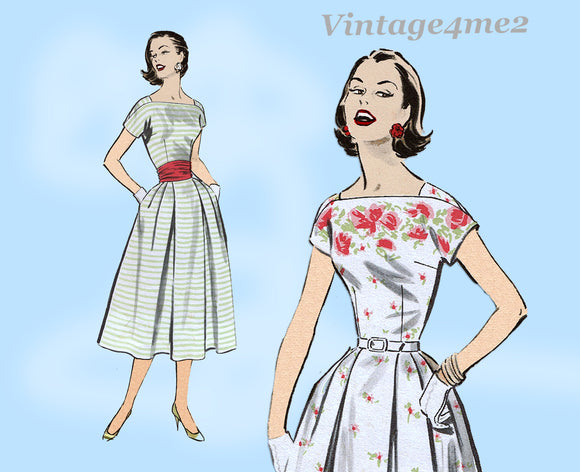 1950s Vintage Advance Sewing Pattern 8268 Misses Border Print Dress Size 32 B
