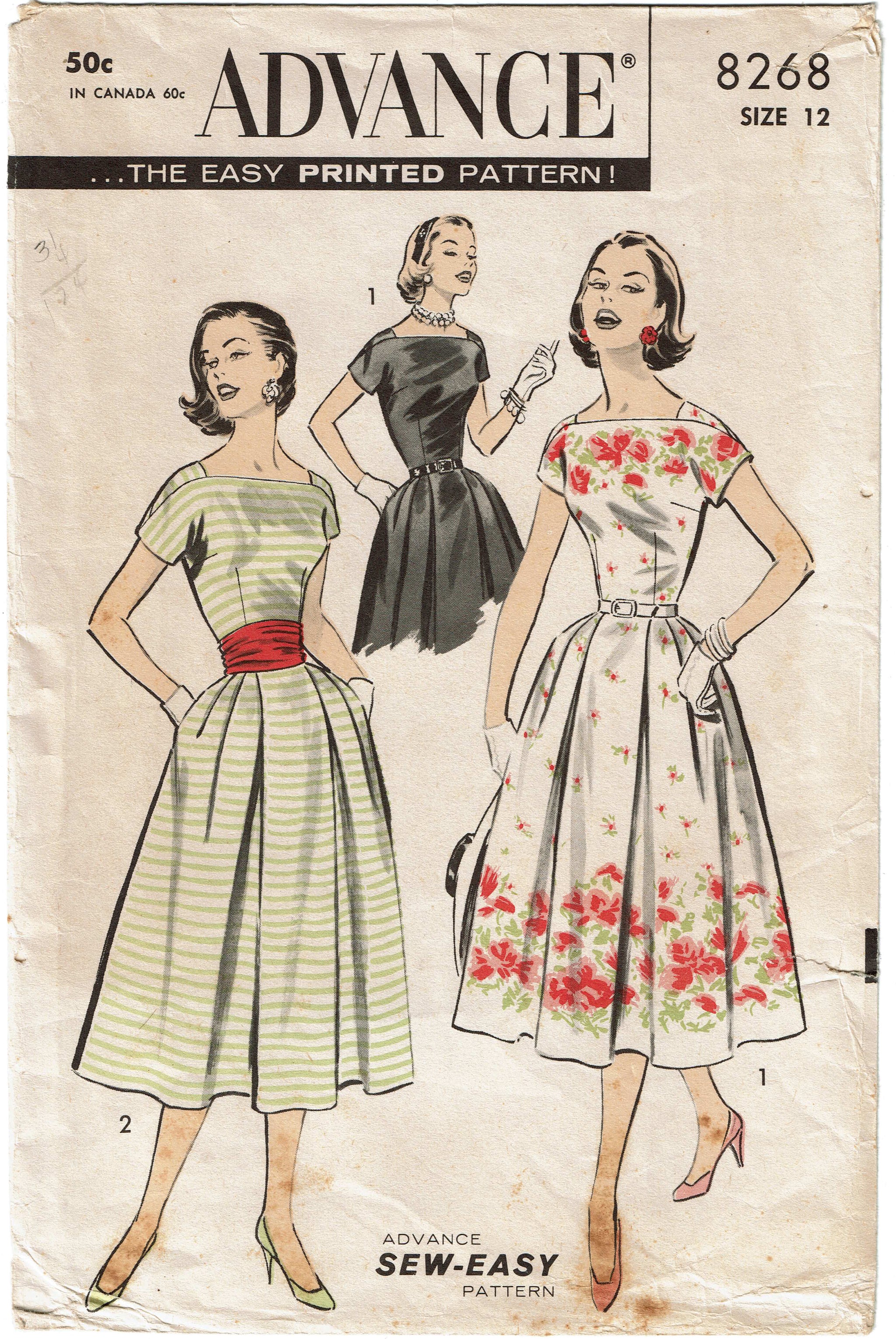 1950s Vintage Advance Sewing Pattern 8268 Misses Border Print Dress Si Vintage4me2 1950s Vintage Advance Sewing Pattern 8268 Misses Border Print Dress Si Vintage4me2