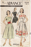 1950s Vintage Advance Sewing Pattern 8268 Misses Border Print Dress Size 32 B