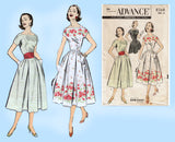 1950s Vintage Advance Sewing Pattern 8268 Misses Border Print Dress Size 32 B