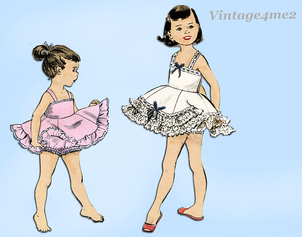 1950s Vintage Advance Sewing Pattern 8330 Toddler Girls Ruffled Slip Set Size 2
