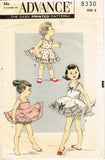 1950s Vintage Advance Sewing Pattern 8330 Toddler Girls Ruffled Slip Set Size 2