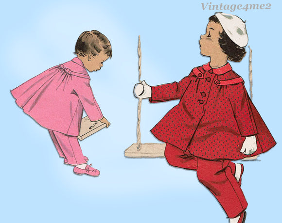 Advance 8432: 1950s Darlin Toddler Girls Flared Coat Sz 4 Vintage Sewing Pattern