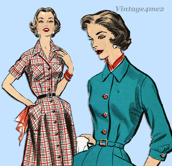 Advance 8436: 1950s Uncut Plus Size Shirtwaist Dress 40B Vintage Sewing Pattern - Vintage4me2