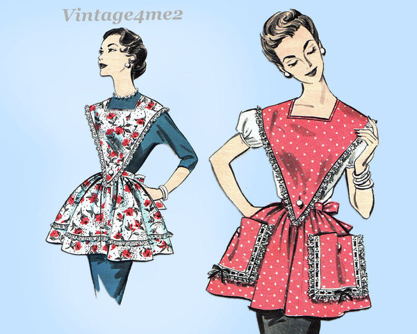 1950s Original Vintage Advance Pattern 8464 Easy Misses Apron Set Sz SM