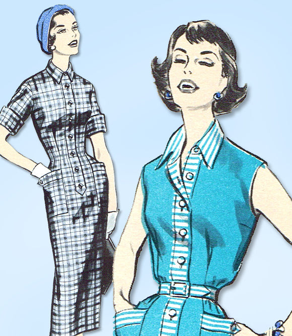 1950s Vintage Advance Sewing Pattern 8555 Uncut Misses Wiggle Dress Size 12 32 B